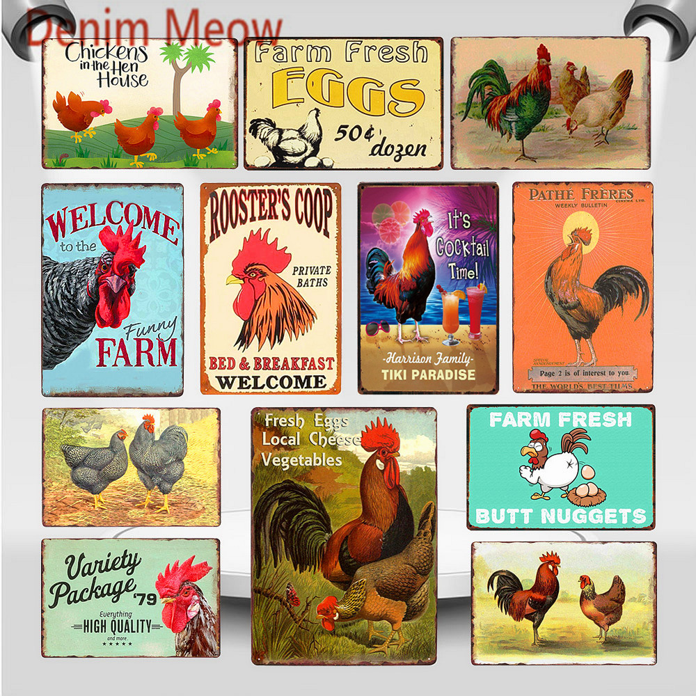 

2021 Happy Chickens Lay More Eggs Metal Sign Farm Rooster's Coop Shabby Chic Wall Art Plate Farmhouse Decoration Animal Wall Poster 20X30cm