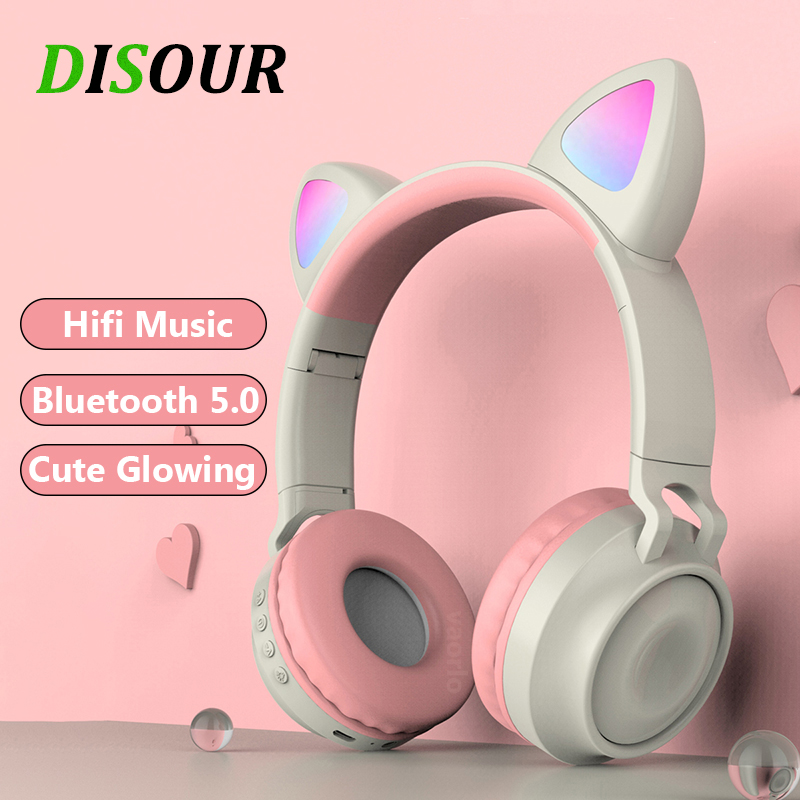 

Bluetooth 5.0 Headphone HiFi Music Support TF Card Play With HD MIC Wireless Game Cute Glow Headset For Girl Children All Phone