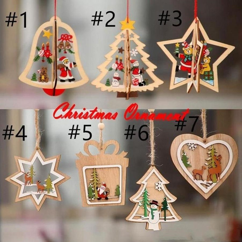 

Stock Christmas Decorations Ornament Wooden Christmas Tree Small Pendant Wooden Five-pointed Star Bell Pendant Gift For Child FY7172