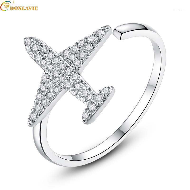 

2020 New Pattern Crystal Airplane Ring Dazzling Micro CZ Individual Aircraft Opening Rings For Women Anillos Anel1