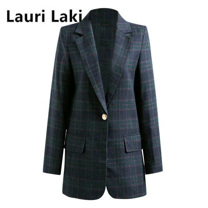 

Lauri Laki New Plaid Office Lady Blazer Women Elegant Work Wear Lattice Black Blazer Jacket Maxi Autumn 2021 Outwear Chic