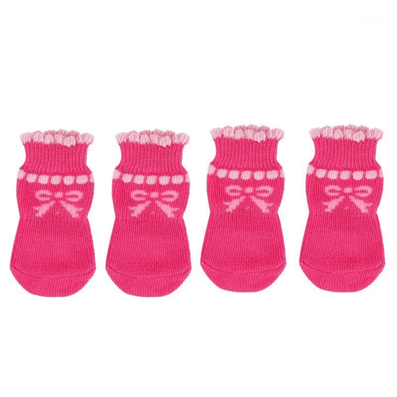 

Pet Puppy Dog Bowknot Cotton Socks Anti-Slip Protectors 4pcs/set  Pink1, Pink