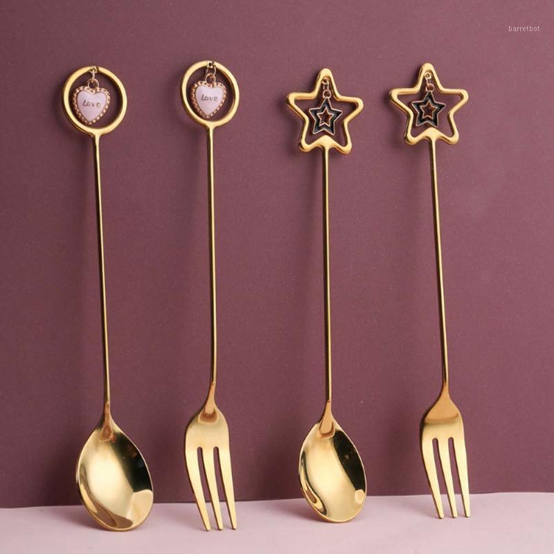 

Stainless Steel Coffee Spoon watermelon ice cream spoon Dessert Fork With Pretty Pendant Creative Tableware1