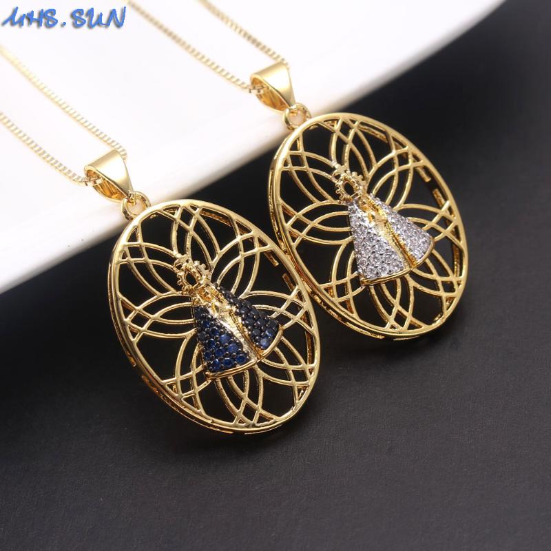 

MHS.SUN Fashion Madonna Zircon Pendant Necklace Gold Color Chain Women Necklace Religion Charming Jewelry 1Pcs