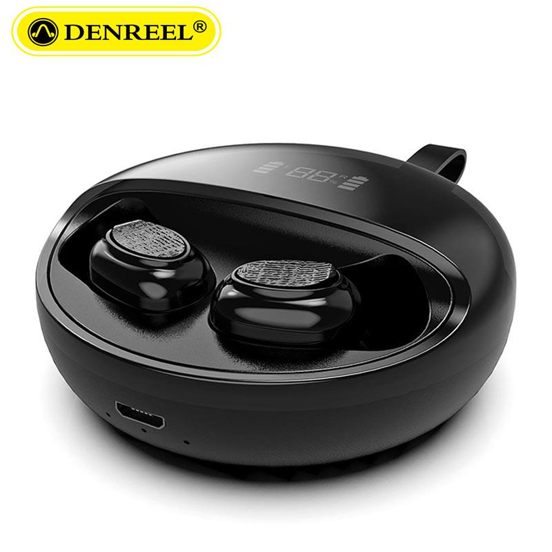 

DENREEL Brand TWS Mini Bluetooth 5.0 Earbuds True Wireless Headset with LED Display TWS Comfortable Mini Earphone, Black