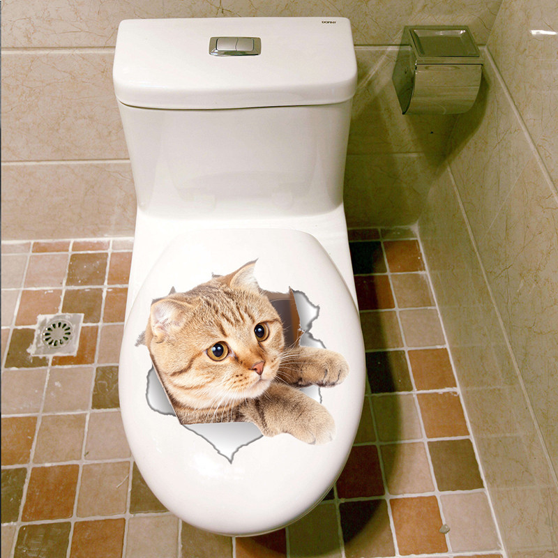 

Cats 3D Wall Sticker Toilet Stickers Hole View Vivid Bathroom for Home Decoration Animals Vinyl Decals Art Sticker poster