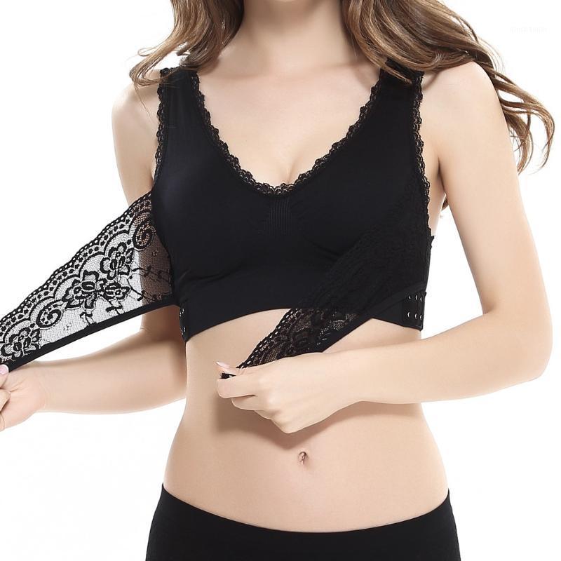 

women Ladies'plain Color Front Cross Side Lace Sports Bra Full Cup Bra Vest Tops Sports Underwear Breathable Sleep new##1, Beige