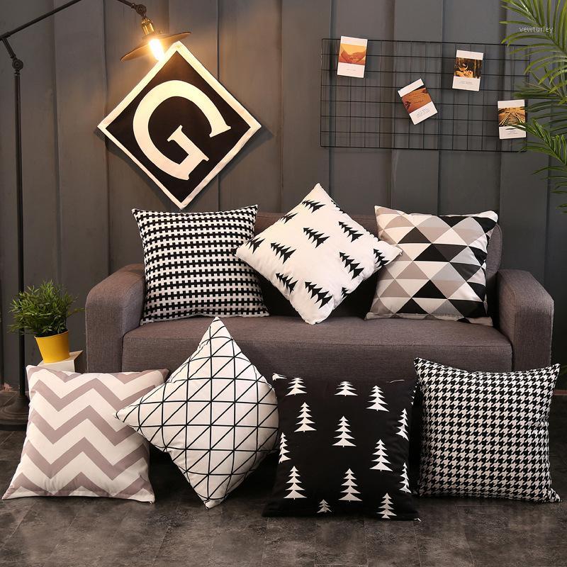 

Nordic soft smoothness peach skin decorative cushion cover 45*45cm geometric houndstooth tree pillowcase office car pillowcase1