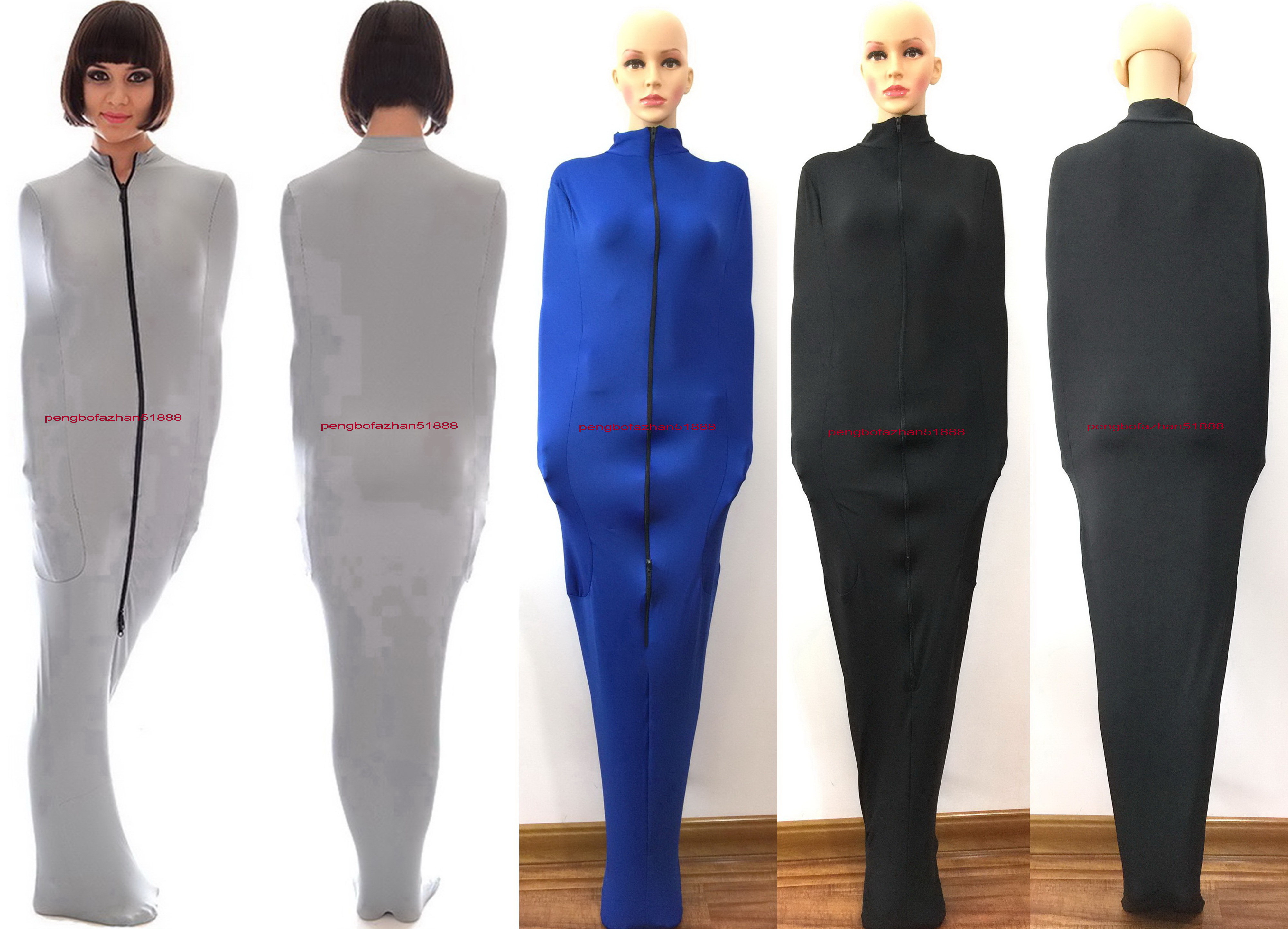 

Silver Gray / Blue and Black Lycra Spandex Mummy Suit Costumes Sleeping Bag With internal Arm Sleeves Unisex Body Bags Sleepsacks Tights Catsuit Cosplay Costume P619