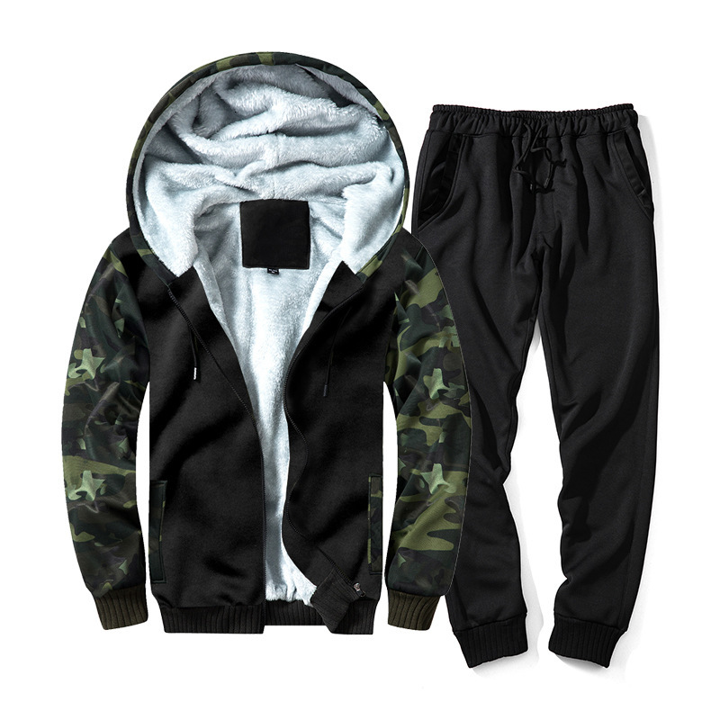 

2021 New Winter Tracksuits Men Thick Fleece Hoodies+pant Suit Zipper Hooded Sweatshirt Sportswear Set Male Hoodie Sporting Suits I5so, Army green