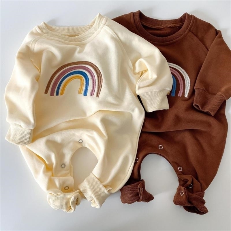 

Baby Romper Embroidery Rainbow Romper Infant Girls Boys Clothing Autumn Cotton Baby Long Sleeve Rainbow Jumpsuit LJ201023, C178brown