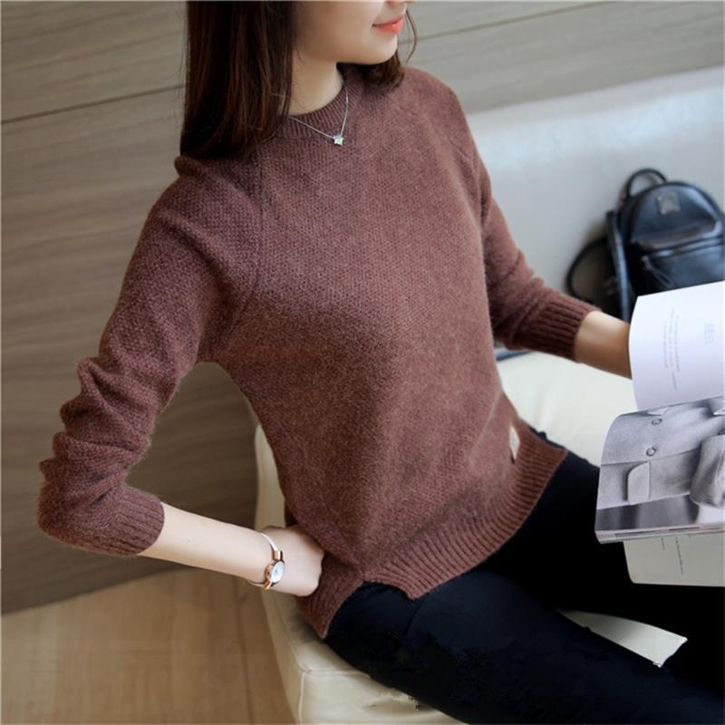 

Korea Style Women Sweaters And Pullovers Autumn Winter Long Sleeve Pull Femme Solid Pullover Female Casual Short Knitted Sweater, Burgundy