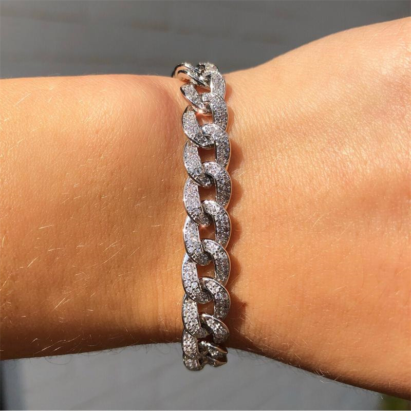 

2021 New Arrival Hip Hop Luxury Jewelry 18K White Gold Fill Pave White Sapphire CZ Diamond Gemstones Party Women Popcorn Chain Bracelet Gift