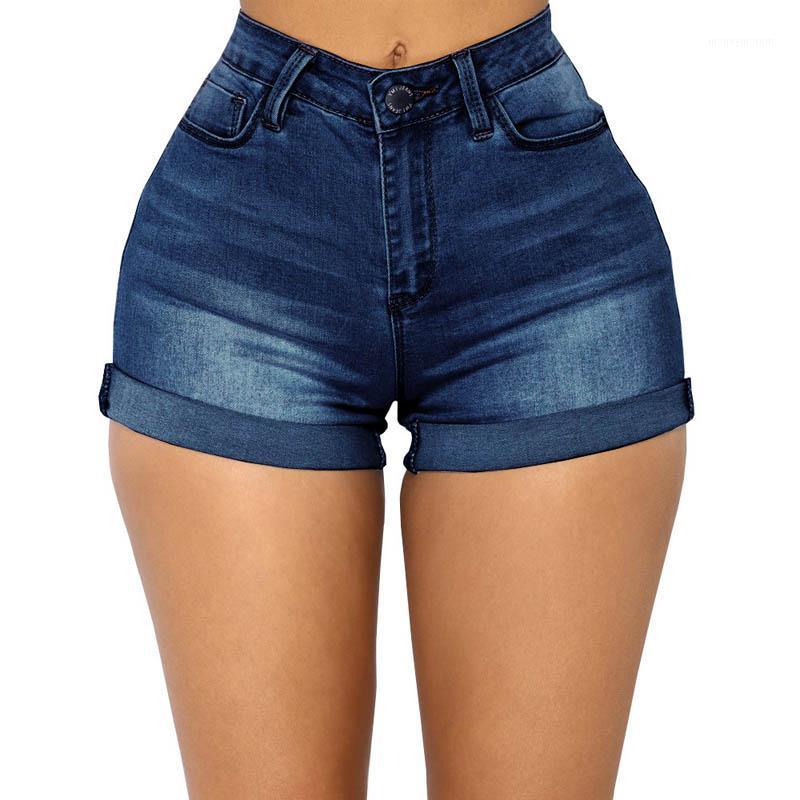 

2020 Summer Vintage Denim Shorts Blue Skinny High Waisted Shorts Button Pockets Casual Women Solid Jean1