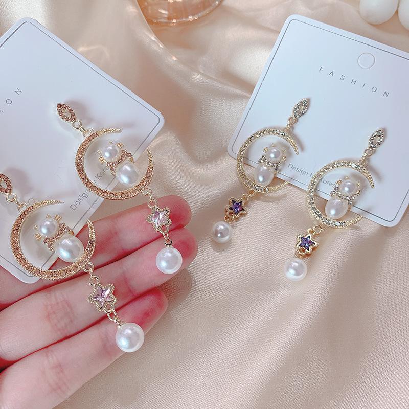 

Korean New Style Pearl Earrings Front Back Bow Earrings Fashion Celebrities Jewelry