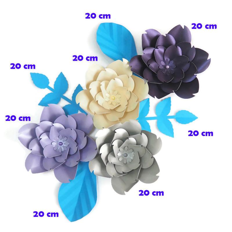 

DIY Artificial Flowers Fleurs Artificielles Backdrop Giant Paper Rose 4PCS + 4 Leaves For Wedding Party Decoration Baby Shower, Custom color