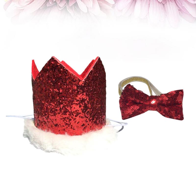 

2pcs Pet Costume Adorable Creative Christmas Attractive Photo Props Pet Supplies Bow Tie Party Hat for Dog, Red