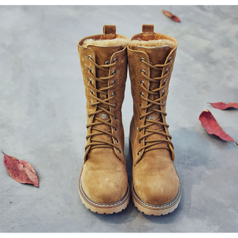 Bottes en cuir véritables Swyivy Femmes Chaussures d'hiver Mode 2019 Plate-forme de veau Femmes Bottes Femmes Bottes Solides Solides Short Plush