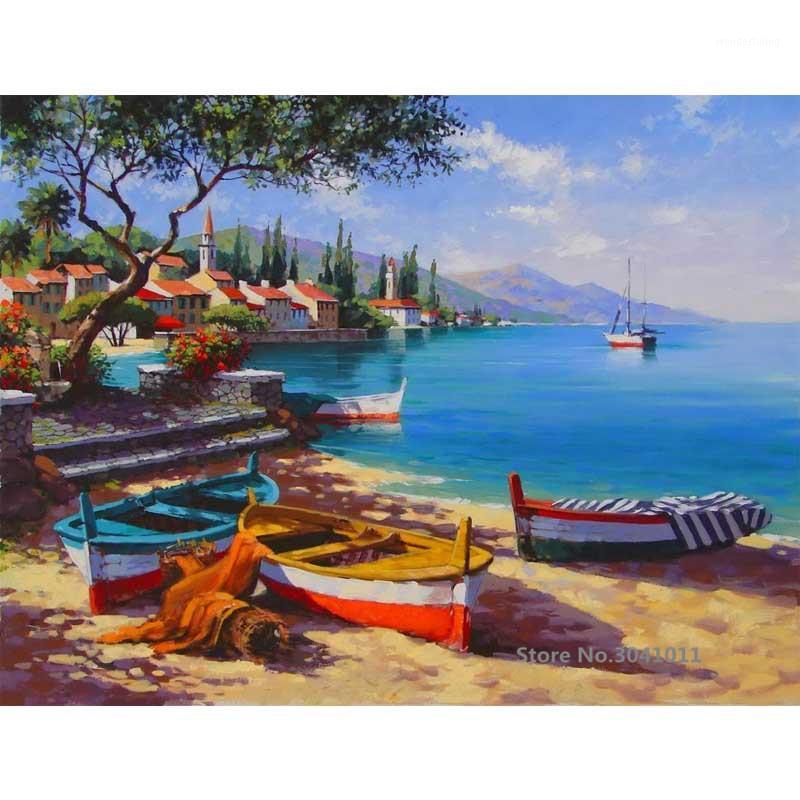 

DIY Framed Seascape DIY Oil Painting By Numbers Canvas Painting For Wedding Decoration Home Decor Drop Shipping RA35121