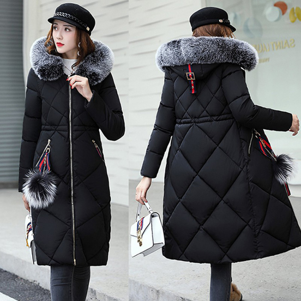 

Long Female Zip Padded Fur Hooded Jacket Down Parka for Women Winter Coat Overwear Overcoat, 88018 red