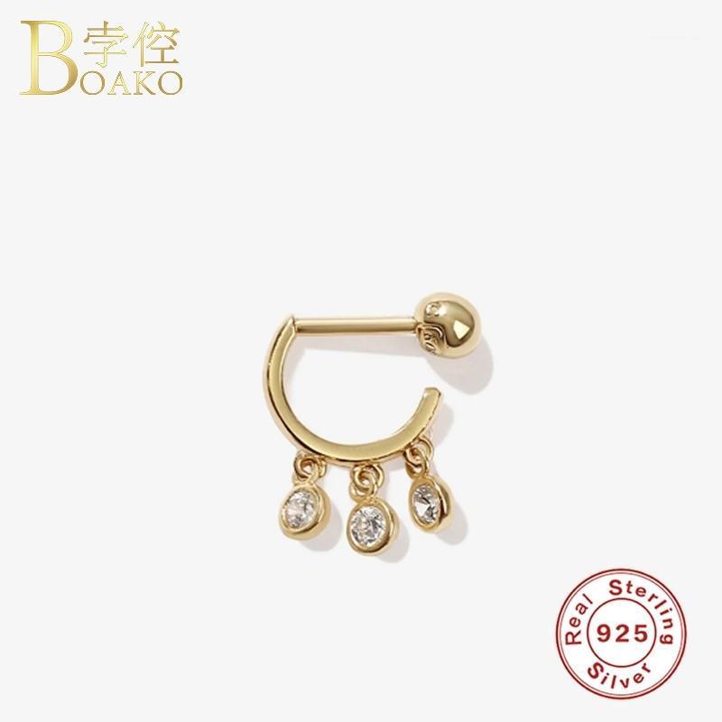 

BOAKO Fashion Pierced Pendant Earrings Hoops 925 Sterling Silver Earrings For Women Diamond Silver Jewelry Earring Pendientes1