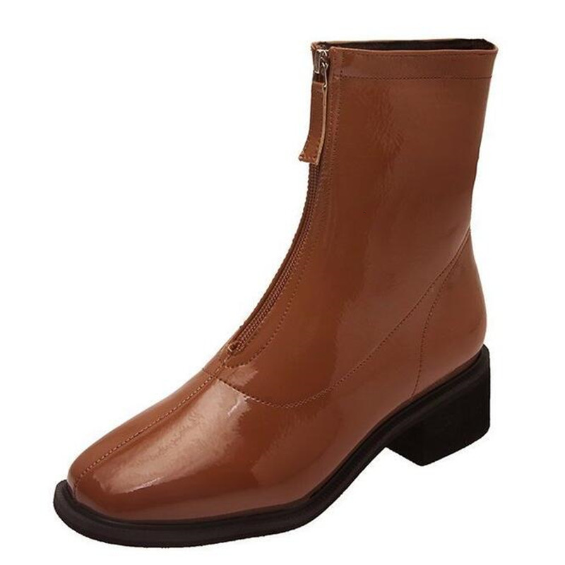 

Women's Patent Leather 2021 Winter New Square Thick Middle Zipper Fashionable Riding Boots Casual Shoes Vnc3, K09-01