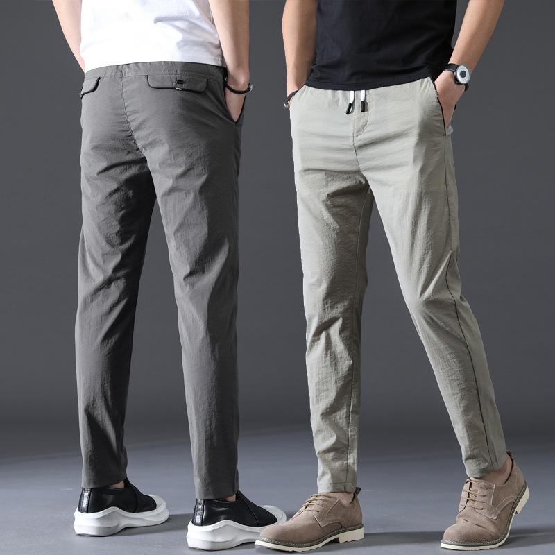 

Spring and Summer thin ice silk pants men's long pants all-match slim stretch casual sports casual straight, Khaki