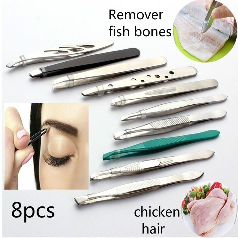 

2/8pcs New Eyebrow Tweezers Hair Slanted Puller Stainless Tip Steel Tweezer Beauty Make Up Tool Kitchen Hand Tool