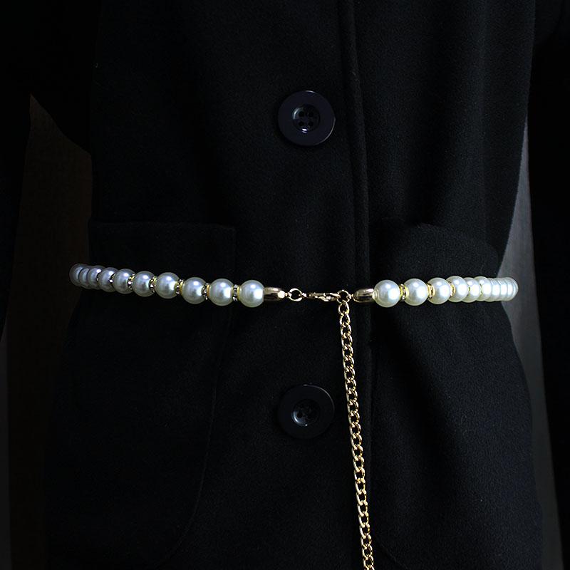

Belts Fashion Women's Dress With Simple And Slim Waistband Pearl Chain, Silver