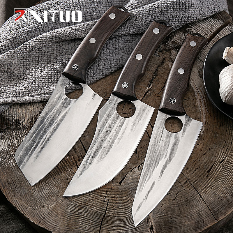 

XITUO Kitchen Cleaver Knife Stainless Steel Boning Handmade Hunting Forged Meat Fish Chef Outdoor Survival Butcher Knife Set