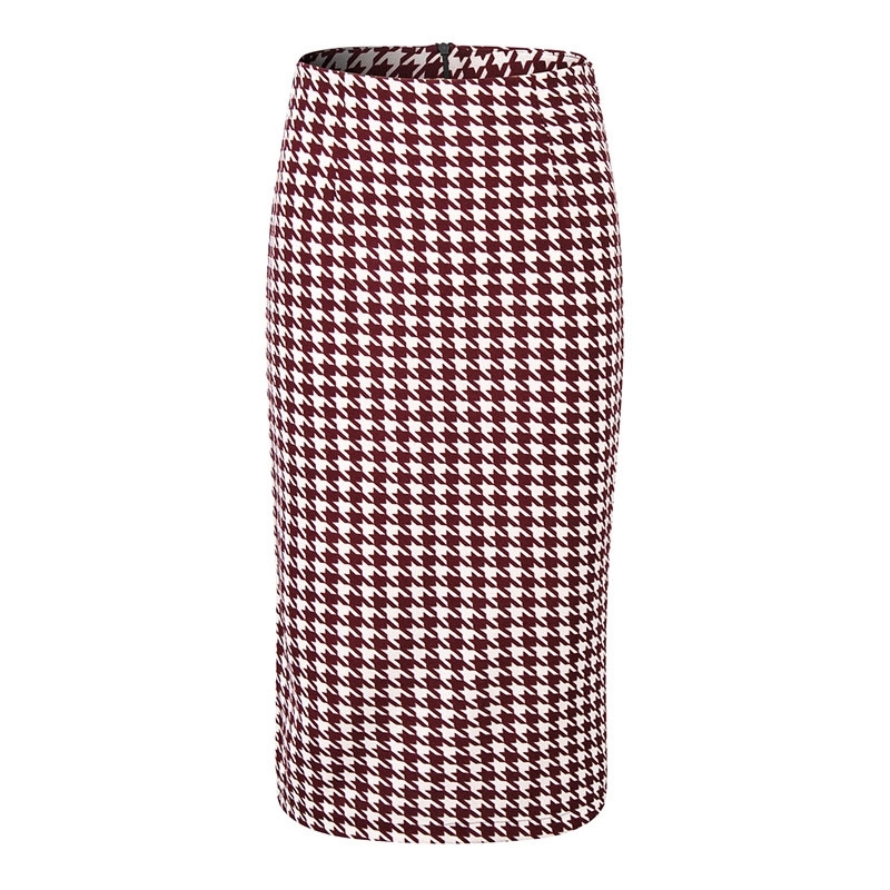 

Houndstooth Print Pencil Official Bodycorn Plus Size Split Midi Summer Warp Skirt Zipper Korean Vintage Sexy Y200326, Red