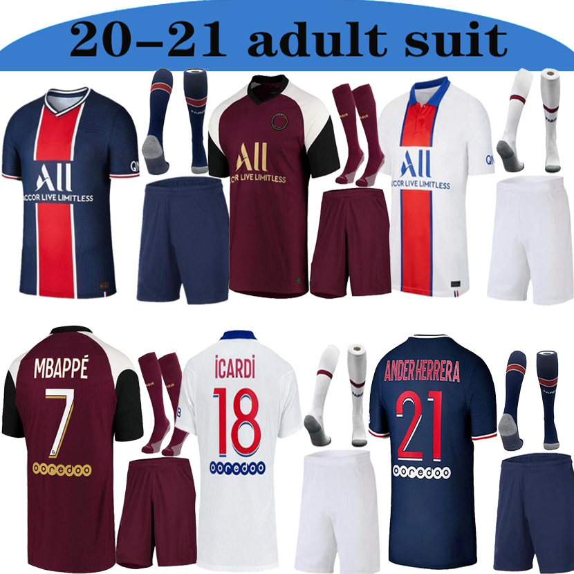 

2020 2021TOP Adult suit with socks kits Maillots de football Paris soccer jersey 20 21 Paris MBAPPE ICARDI NEYMAR football shirt uniform, White
