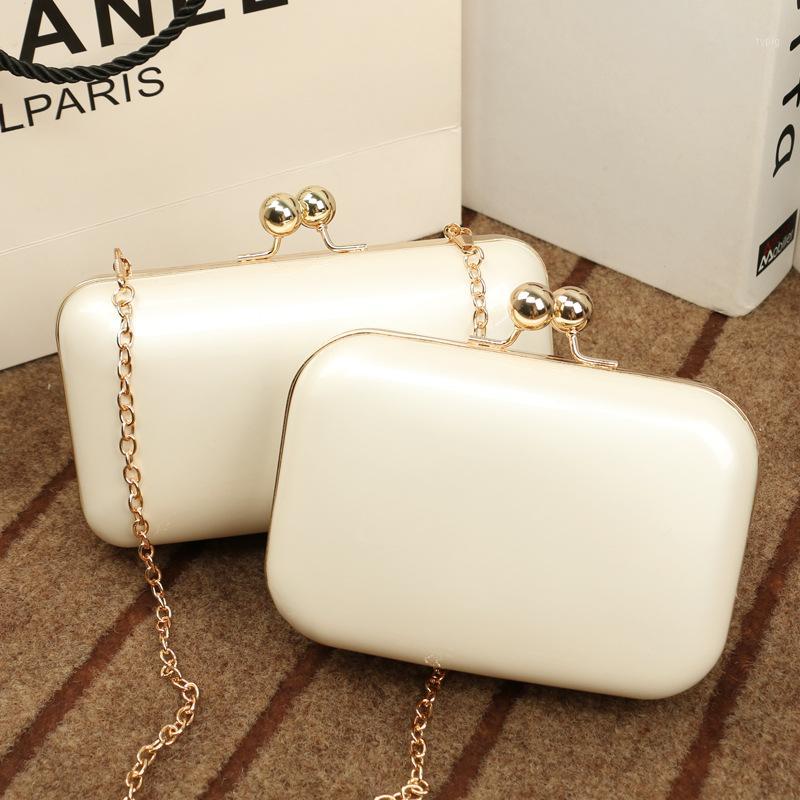 

Clip Bag Women's Bag Evening Box Metal Pearly Lustre Bright Surface Clutch Chain1, Beige