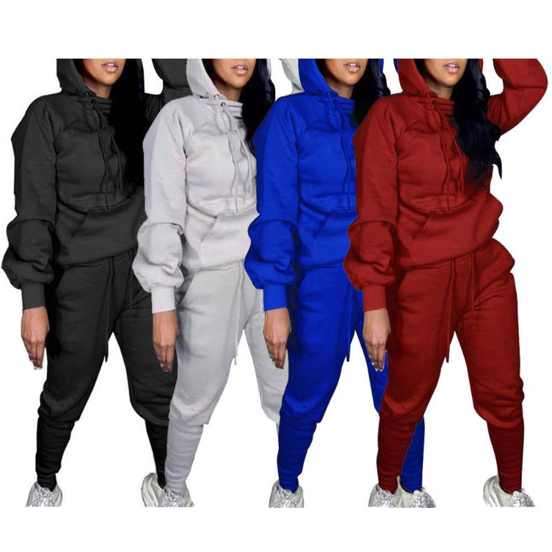 

Winter Two Piece Set Tracksuit Women Chandal Mujer Solid Plus Oversize Sweatshirts Casual Tops Pants Jogging Hoodies Suit, Red