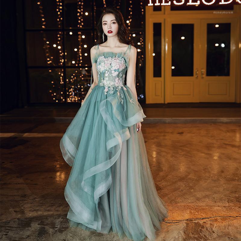 

Green Exquisite Spaghetti Sexy Evening Party Dress Formal Exquisite Dress Women Novelty Qipao Noble Cheongsam Prom Gown1