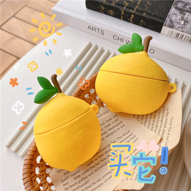 

3D Cute Yellow Lemon Headphone Case Cartoon Fruit Silicone Protection Earphone Cover For Apple Airpods 1 2 Pro Wireless Headset Case, A for airpods 1/2