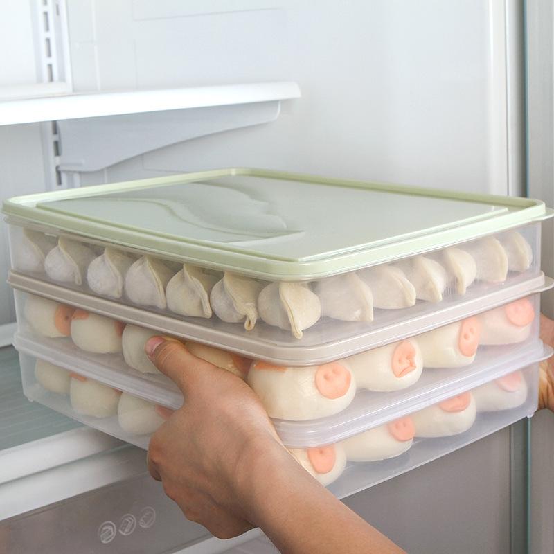 

Refrigerator Storage Box with Lid Stackable Plastic Dumplings Vegetable Egg Holder Kitchen Organizer HFing