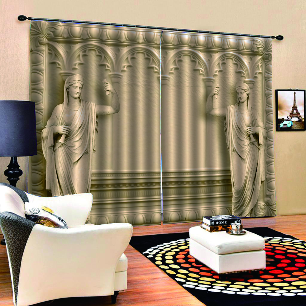 

High quality custom 3d curtain fabric relief curtains arch 3D Window Curtain For Living Room, Blue
