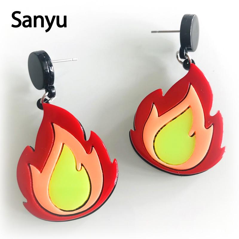 

New Fashion Personality Exaggerated Creative Acrylic Fire Flame Big Earrings Hip Hop Night Club Women Punk Earrings Jewelry