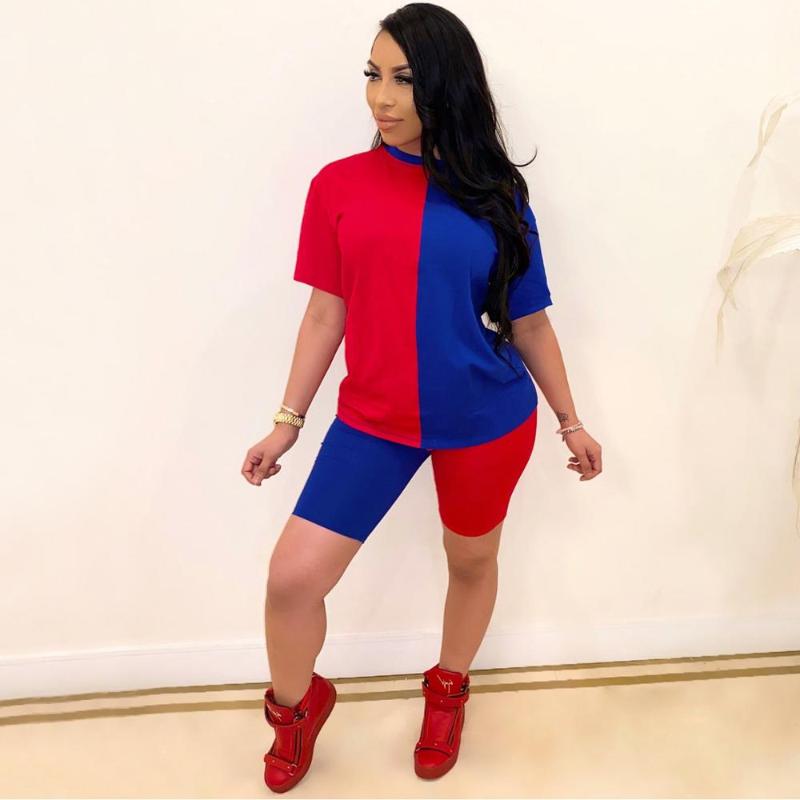 

Sport Splicing Women two piece set Tracksuits crop tops shorts jogger pants Suit Outfits Matching Set, As shown