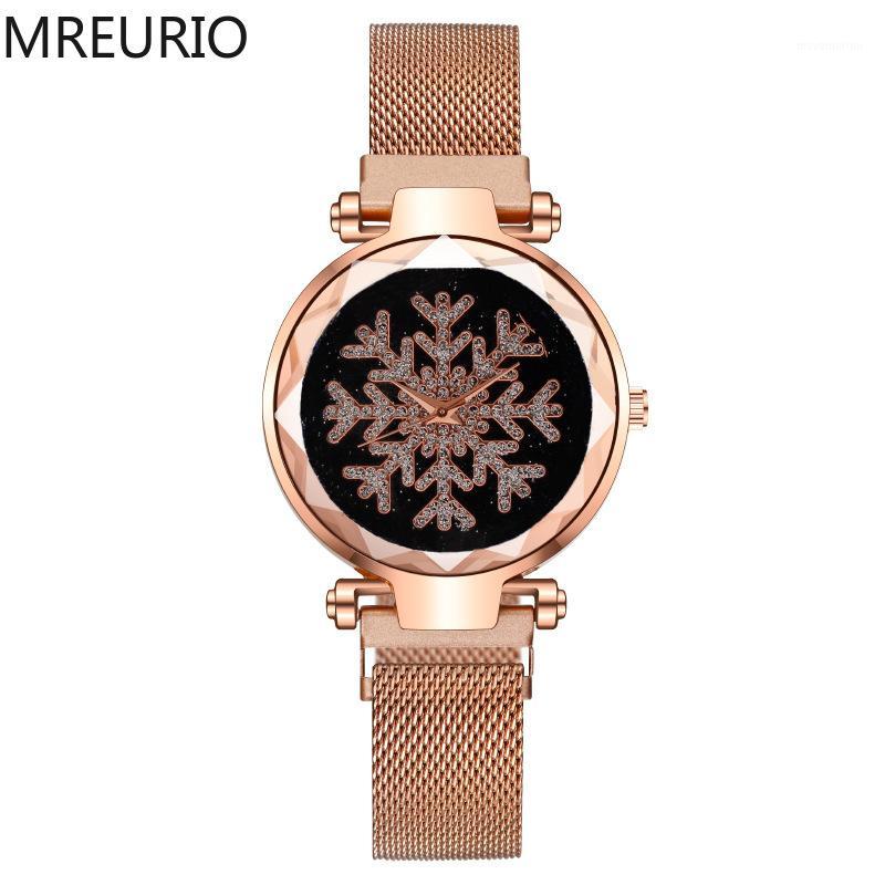 

MREURIO Women's Watch Fashion Starry Sky Diamond-Studded Snowflake Watch Milan Mesh Band Quartz for Women Bracelet1, Gold