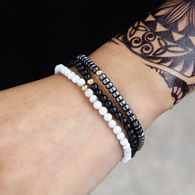 

Hematite Beaded Strands men bracelet set Elasticated bracelets bangle (1set=3pcs)