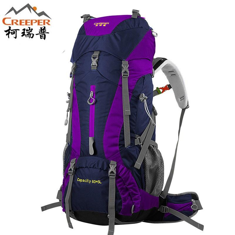 

Creeper Free Shipping Professional Waterproof Rucksack Internal Frame Climbing Camping Hiking Backpack Mountaineering Bag 60+5L, Black
