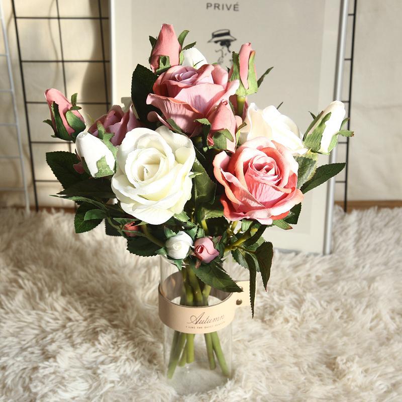 

Imitation flannel rose plant bonsai wedding decoration ins wind simulation plant wall flower wall mw03334, Sky blue