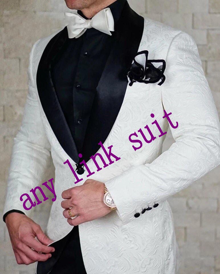 

Handsome One Button White Paisley Wedding Men Suits Shawl Lapel Two Pieces Business Groom Tuxedos (Jacket+Pants+Tie) W1307, Same as image