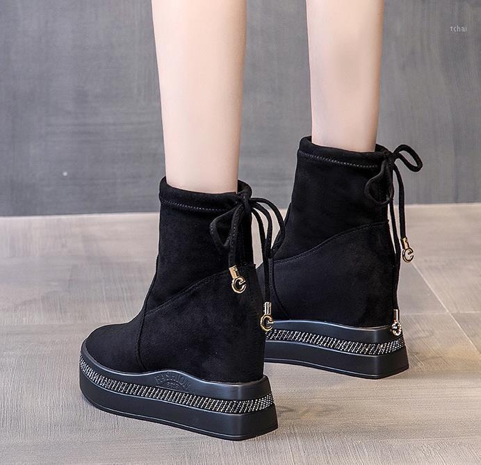 

Winter thick-soled women's shoes new net red inside thin thin fine leather plus velvet ankle boots1, Black