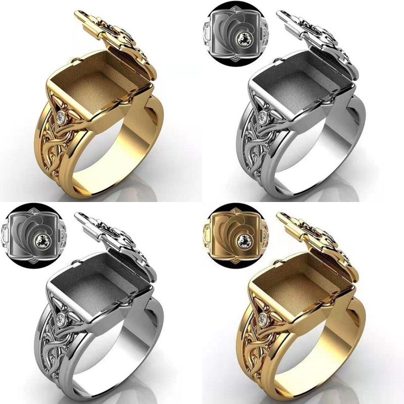

Flap Box Rings Men Gold Silver Plating Band Cane Vine Alloy Rhinestone Ring Hip Hop Punk Bardian 2 4hj L2, Golden;silver