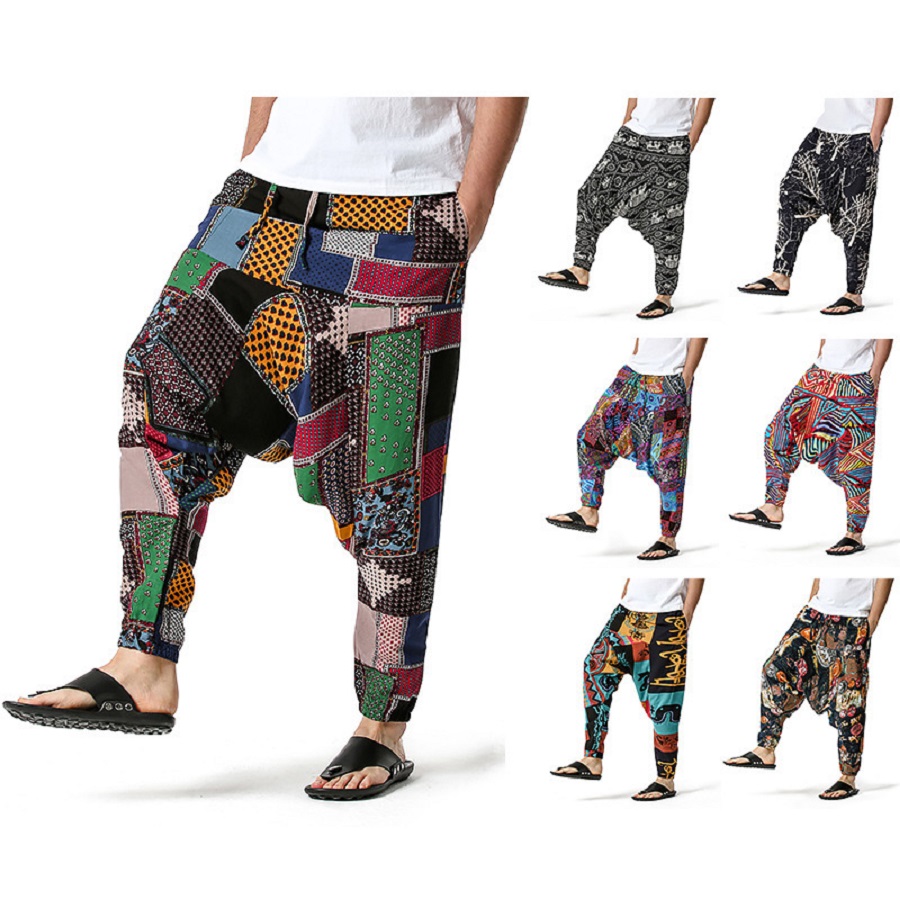 

2022 Happyjeffery Men Casual Cotton Harem Pants Bohemian Style Joggers Pants Yoga Vintage Baggy Trousers Sarouel Homme Hippy Hose HK02, #12