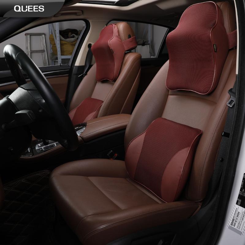 

QUEES Car Neck Pillow & Seat Support Memory Soft Foam Cushion Headrest PU Leather