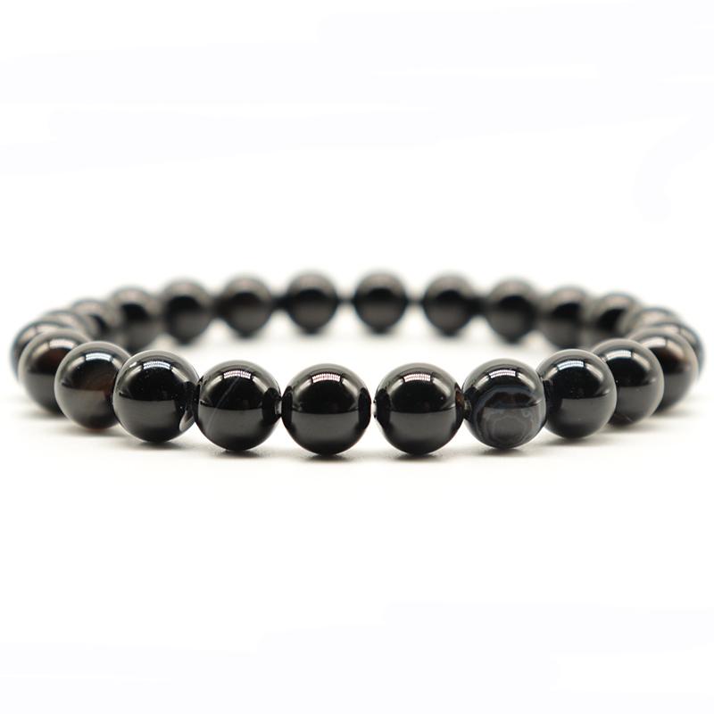 

Minimalist Real Natural Black Agates Beads Bracelets For Man Boy 4/6/8/10/12mm Smooth Stone Braslet For Hombre Accessories Gift
